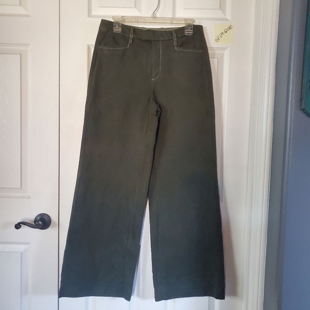 Banana Republic Linen Blend Olive Green Wide-leg Pants Preppy Casual Academia